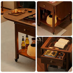 LIVARA Folding Table, Storage with Coffee Convertible 3-in-1 Wood Extendable Design Shelf Lockable Casters Top, Solid Drawer, Frame, - Walnut