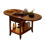 LIVARA Folding Table, Storage with Coffee Convertible 3-in-1 Wood Extendable Design Shelf Lockable Casters Top, Solid Drawer, Frame, - Walnut