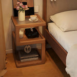LIVARA Coffee - Rounded Ribbed Corners Shelves, with Glass Storage Table Organizer, Multi-Tier Top, Frame, Wood Solid Wood