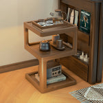 LIVARA Coffee - Rounded Ribbed Corners Shelves, with Glass Storage Table Organizer, Multi-Tier Top, Frame, Wood Solid Wood
