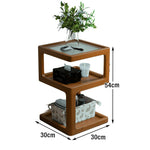 LIVARA Coffee - Rounded Ribbed Corners Shelves, with Glass Storage Table Organizer, Multi-Tier Top, Frame, Wood Solid Wood