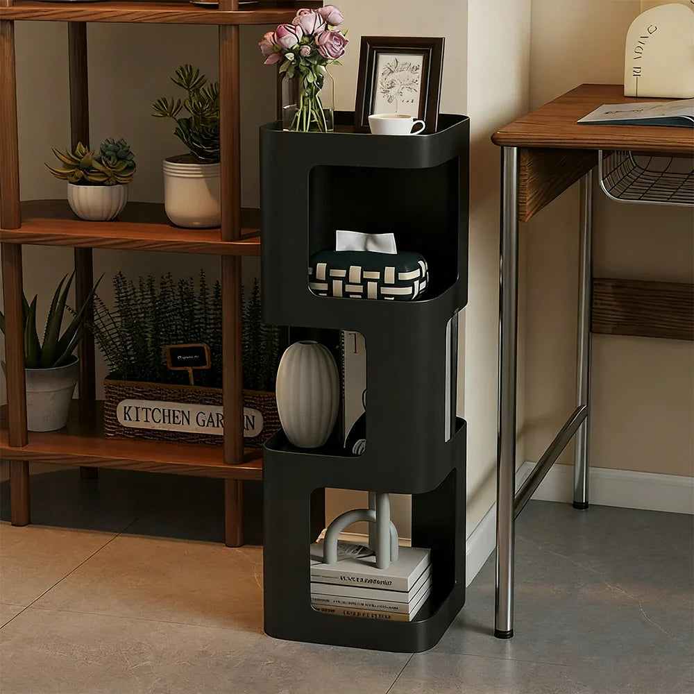 LIVARA 3-Tier - Heavy-Duty Table, Corners Storage Compact Edges, Side Rounded Iron Design, Raised Frame, Black