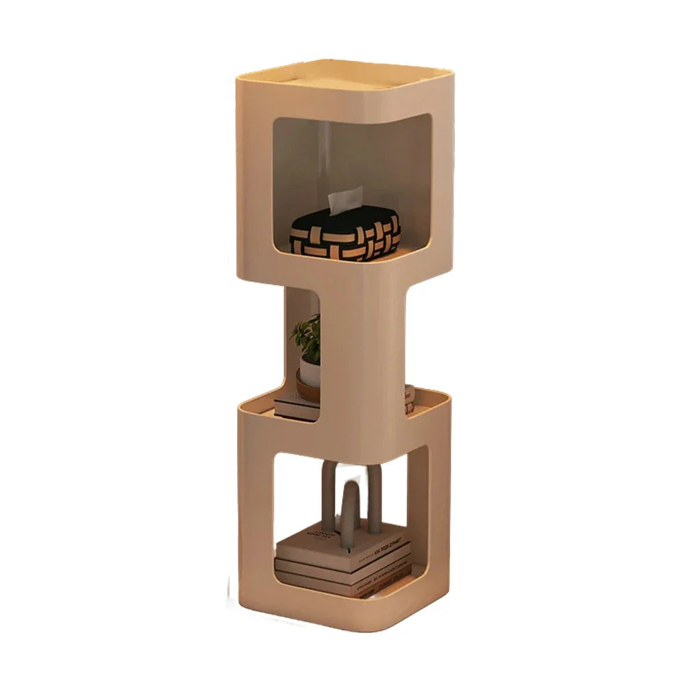 LIVARA 3-Tier Storage Iron Corners Side - Rounded Frame, Design, Edges, Table, Compact Raised Heavy-Duty White