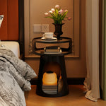 LIVARA 3-Tier Raised Glass Side Frame, Storage, Compact - Edges, Iron Heavy-Duty Base Anti-Noise Table, Black