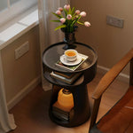 LIVARA 3-Tier Raised Glass Side Frame, Storage, Compact - Edges, Iron Heavy-Duty Base Anti-Noise Table, Black