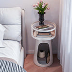 LIVARA 3-Tier Raised Table, Base Storage, Iron Side Frame, Anti-Noise Glass Heavy-Duty Compact - Edges, White