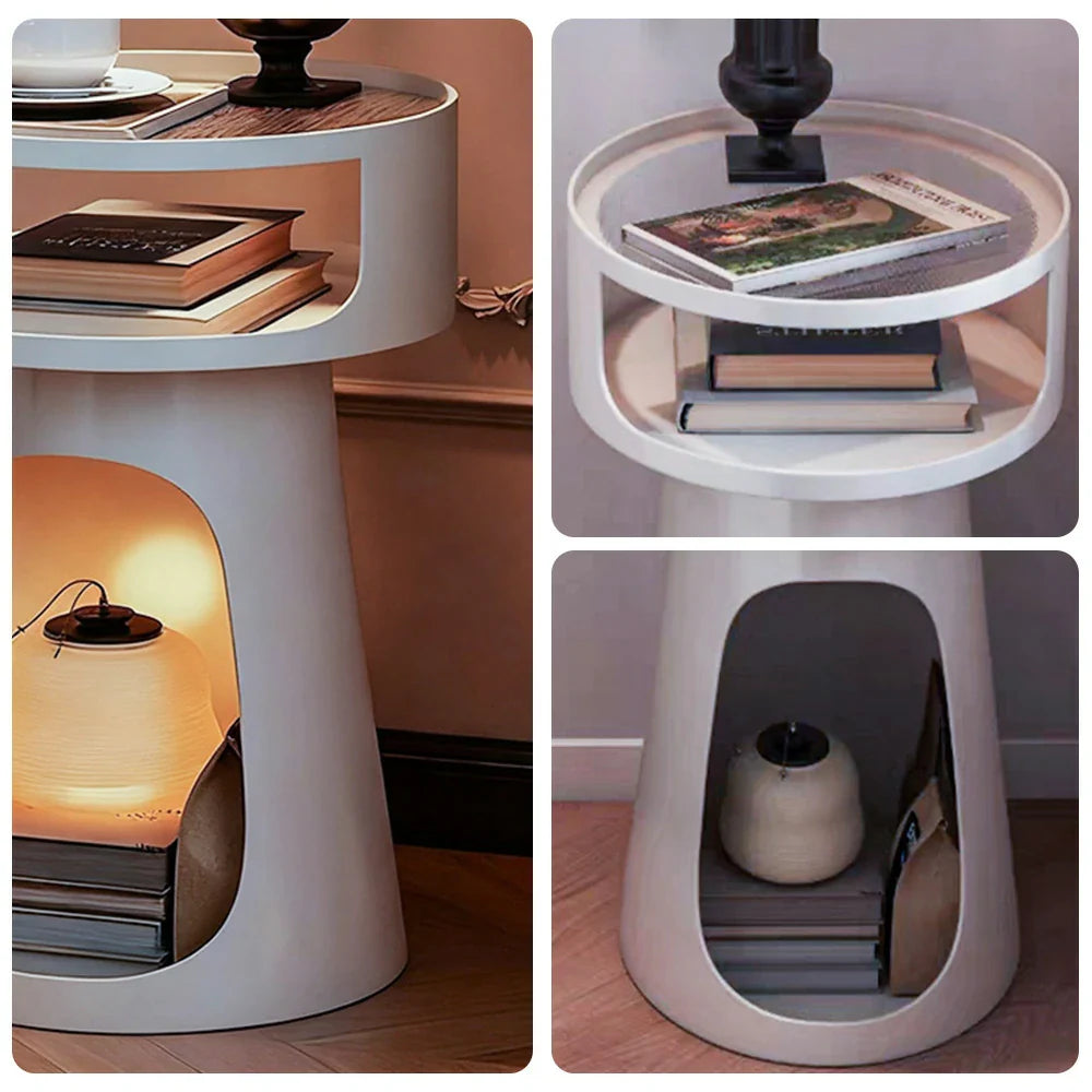 LIVARA 3-Tier Raised Table, Base Storage, Iron Side Frame, Anti-Noise Glass Heavy-Duty Compact - Edges, White