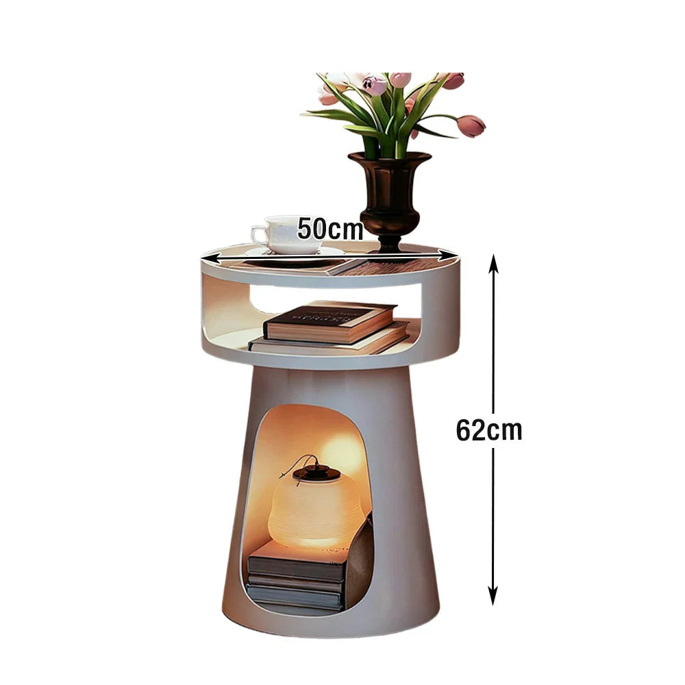 LIVARA 3-Tier Raised Table, Base Storage, Iron Side Frame, Anti-Noise Glass Heavy-Duty Compact - Edges, White