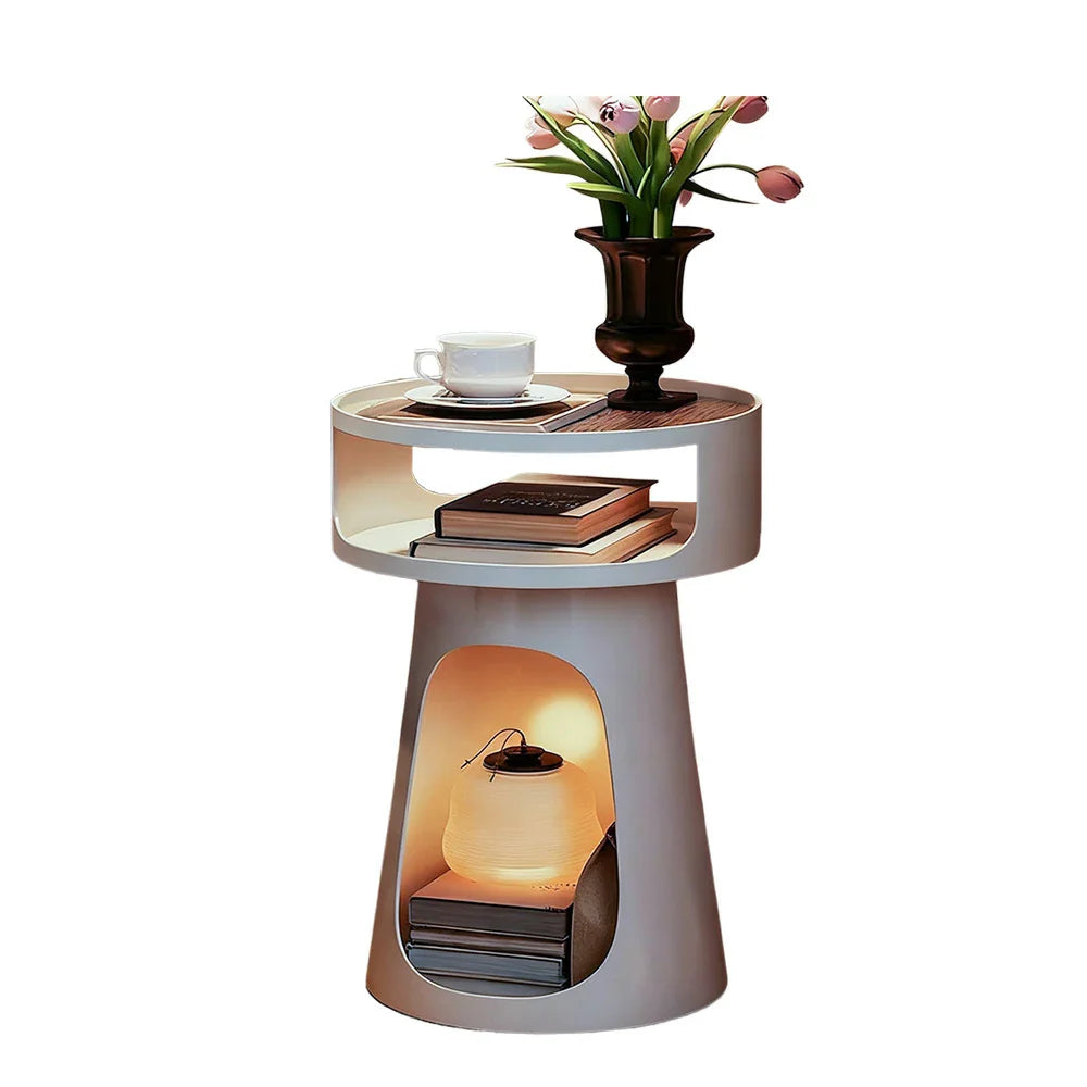 LIVARA 3-Tier Raised Table, Base Storage, Iron Side Frame, Anti-Noise Glass Heavy-Duty Compact - Edges, White