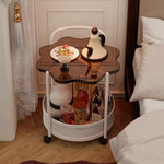 LIVARA Bedside Storage Lockable Storage Design, Glass with Dual-Tier Table, Tempered Wheels - Top, Petal-Shaped Brown