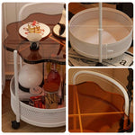 LIVARA Bedside Storage Lockable Storage Design, Glass with Dual-Tier Table, Tempered Wheels - Top, Petal-Shaped Brown