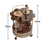 LIVARA Bedside Storage Lockable Storage Design, Glass with Dual-Tier Table, Tempered Wheels - Top, Petal-Shaped Brown