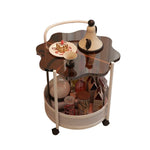 LIVARA Bedside Storage Lockable Storage Design, Glass with Dual-Tier Table, Tempered Wheels - Top, Petal-Shaped Brown