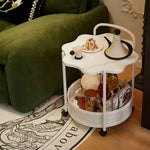 LIVARA Bedside Table, Sintered Lockable Storage - Stone Design, Wheels with Top, Petal-Shaped Storage Dual-Tier White