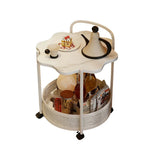 LIVARA Bedside Table, Sintered Lockable Storage - Stone Design, Wheels with Top, Petal-Shaped Storage Dual-Tier White