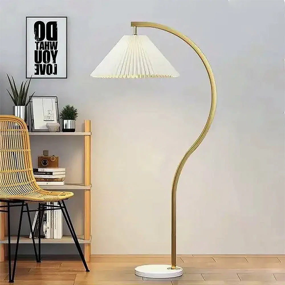 LIVARA Floor Lamp - Three-Mode Lighting, Stable Design, Fabric Shade, Iron Body with Marble Base - Wood