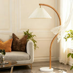 LIVARA Floor Lamp - Three-Mode Lighting, Stable Design, Fabric Shade, Iron Body with Marble Base - Wood