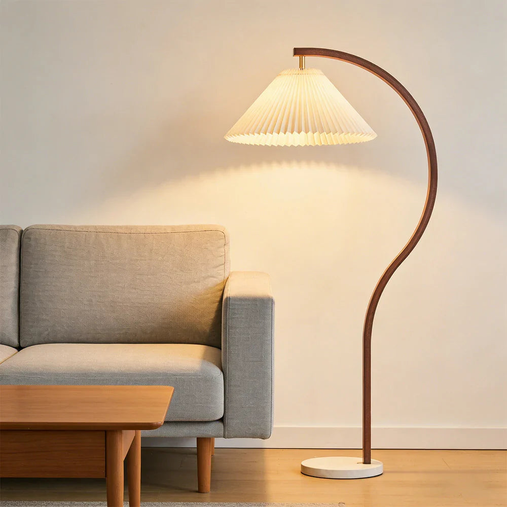 LIVARA Floor Lamp - Three-Mode Lighting, Stable Design, Fabric Shade, Iron Body with Marble Base - Walnut