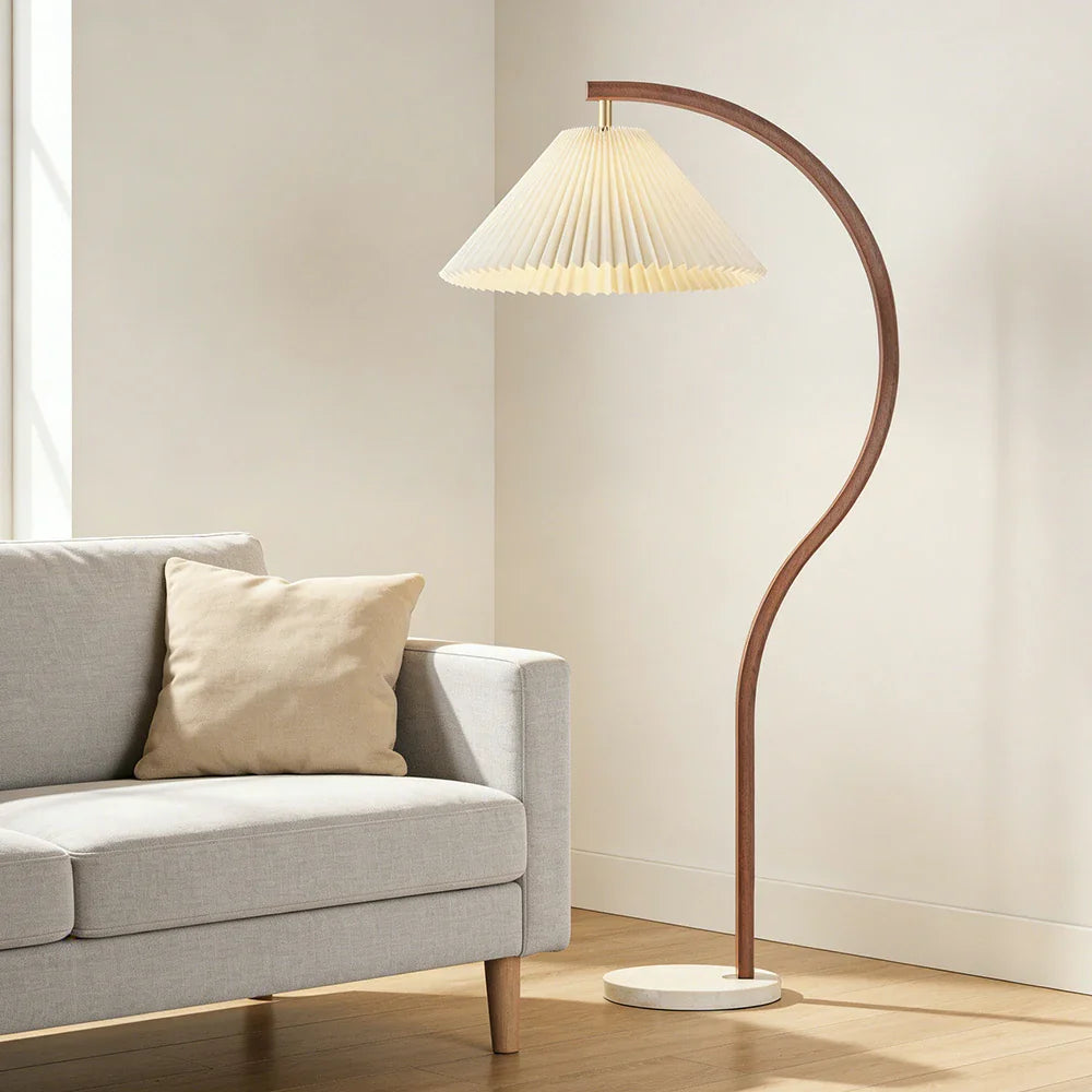 LIVARA Floor Lamp - Three-Mode Lighting, Stable Design, Fabric Shade, Iron Body with Marble Base - Walnut