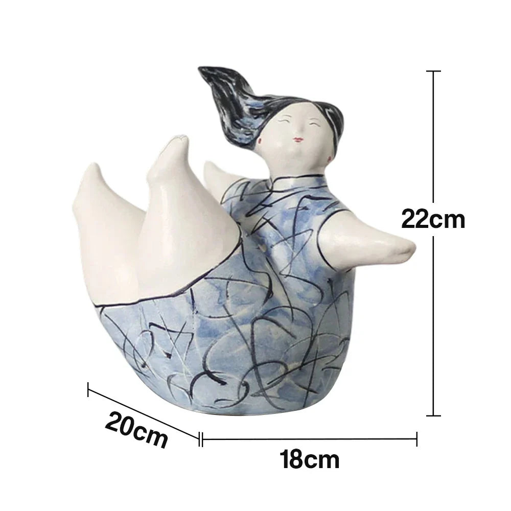 LIVARA Sculptural Ceramic Figurine - Expressive Dancing Form Hand-Painted Line Art Finish Artistic Statement Decor for Modern Interiors - Blue