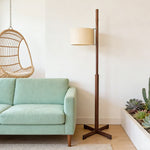 LIVARA Floor Lamp - Soft Ambient Light, Relaxed Home Style, Fabric Shade, Wood-Grain Body - Walnut