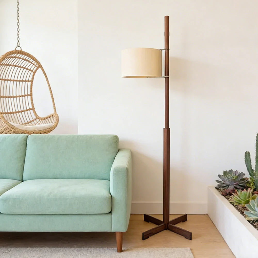 LIVARA Floor Lamp - Soft Ambient Light, Relaxed Home Style, Fabric Shade, Wood-Grain Body - Walnut