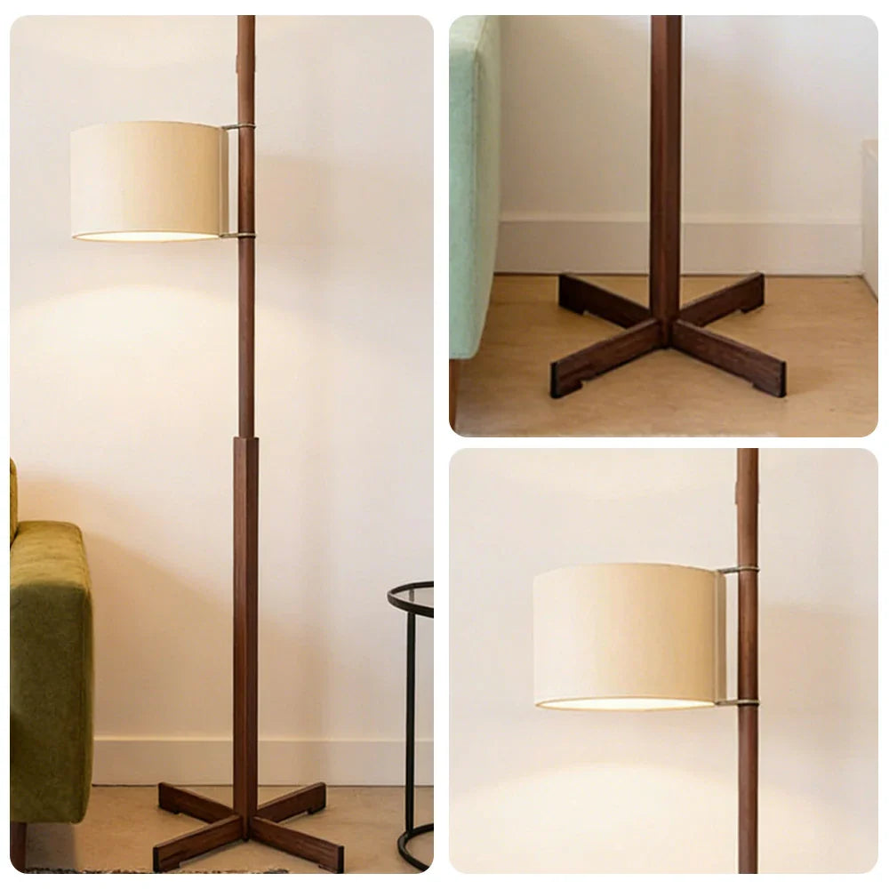 LIVARA Floor Lamp - Soft Ambient Light, Relaxed Home Style, Fabric Shade, Wood-Grain Body - Walnut