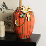LIVARA Vintage Enamel Ceramic Vase - Sculptural Floral Relief Handcrafted Gloss Finish Elegant Statement Decor for Classic & Modern Interiors - Burnt Orange