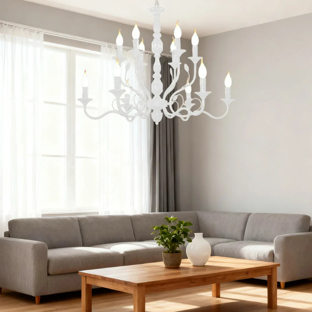 LIVARA 76/96cm Pendant Light Heavy-Duty Metal Frame Adjustable Chain Iron Ceiling Plate - Energy Efficient & Long-Lasting - White