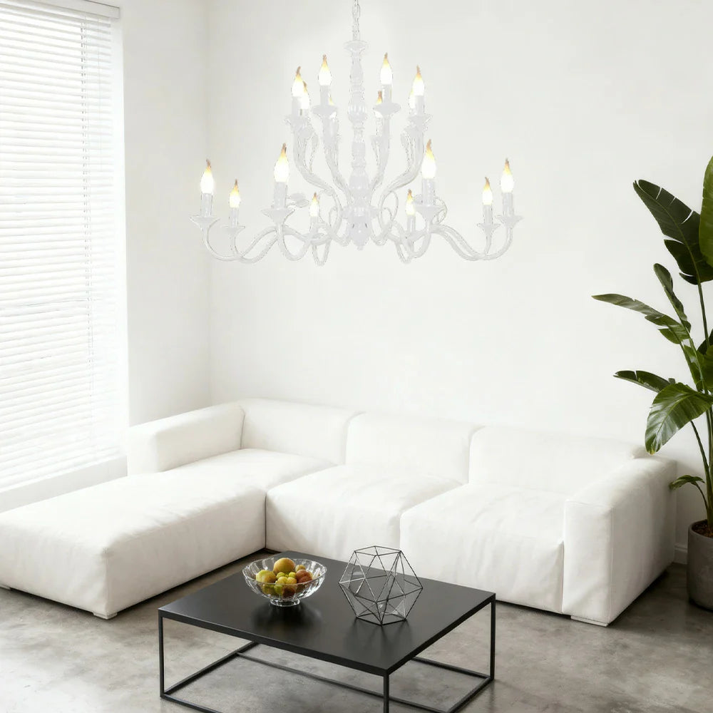 LIVARA 76/96cm Pendant Light Heavy-Duty Metal Frame Adjustable Chain Iron Ceiling Plate - Energy Efficient & Long-Lasting - White