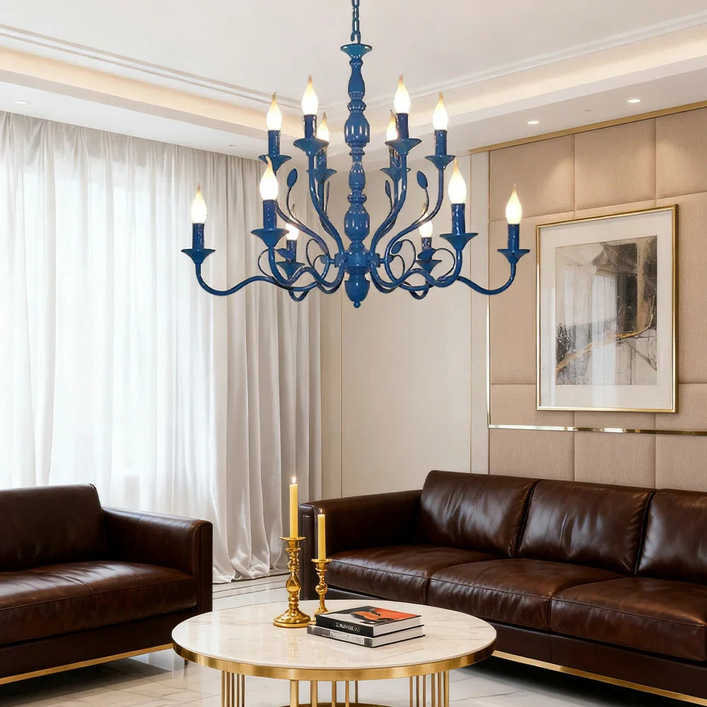 LIVARA 76/96cm Pendant Light Heavy-Duty Metal Frame Adjustable Chain Iron Ceiling Plate - Energy Efficient & Long-Lasting - Blue