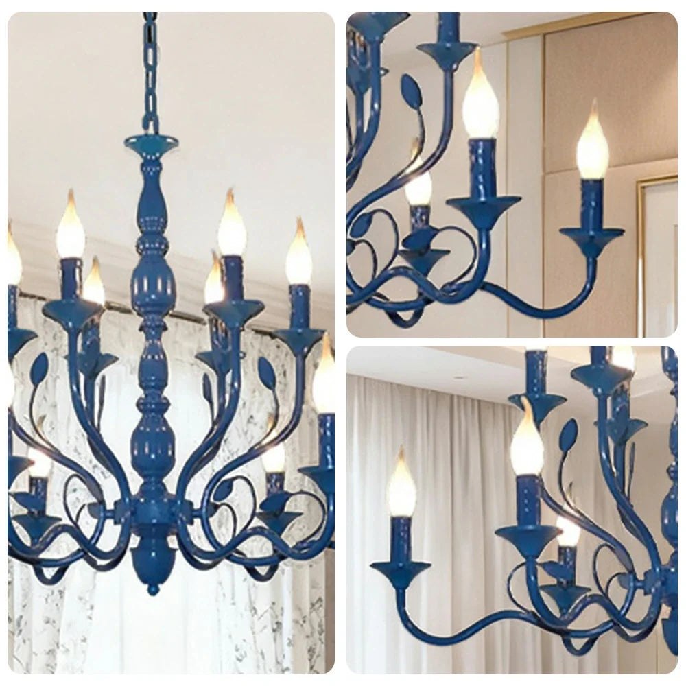 LIVARA 76/96cm Pendant Light Heavy-Duty Metal Frame Adjustable Chain Iron Ceiling Plate - Energy Efficient & Long-Lasting - Blue