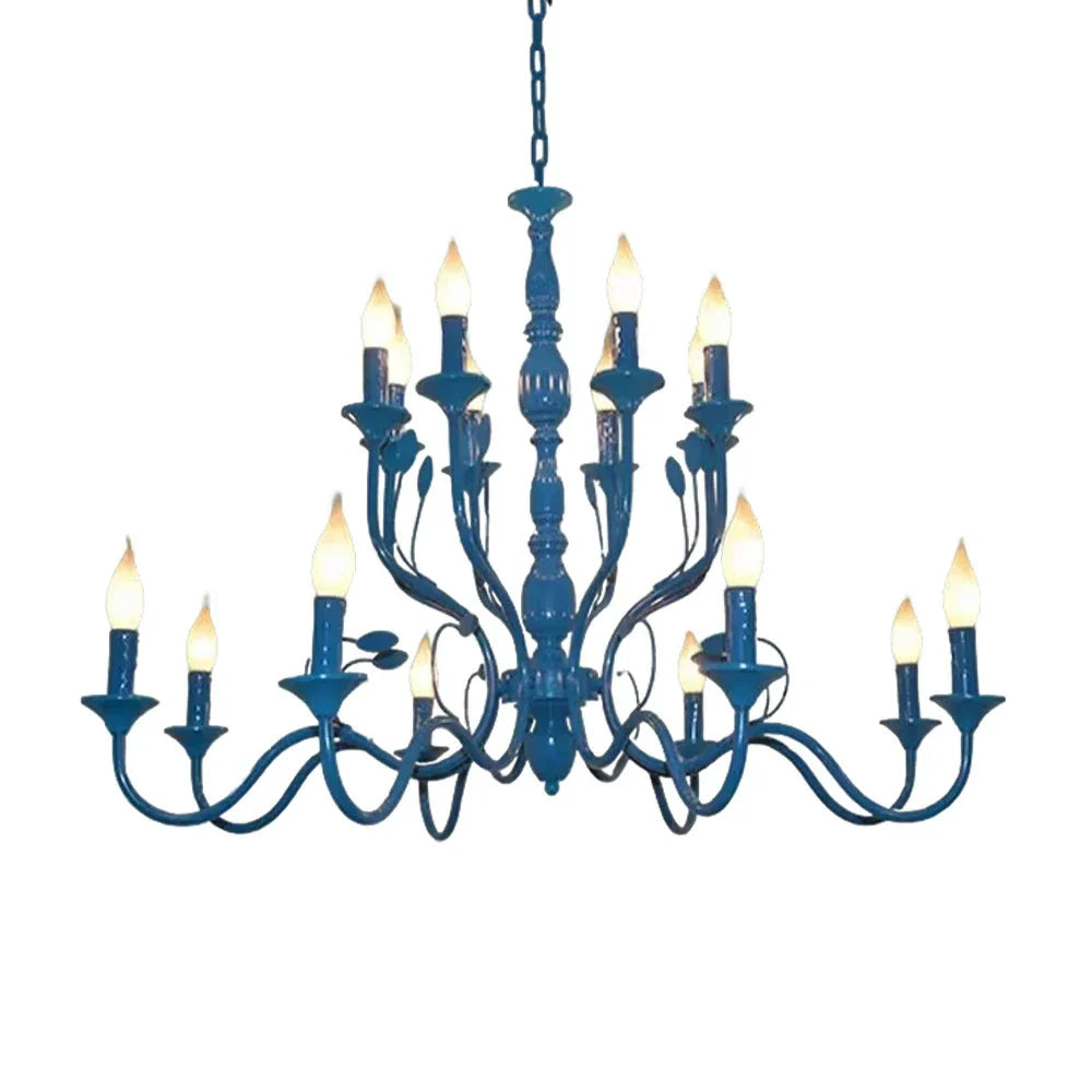 LIVARA 76/96cm Pendant Light Heavy-Duty Metal Frame Adjustable Chain Iron Ceiling Plate - Energy Efficient & Long-Lasting - Blue