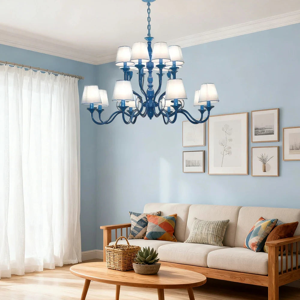 LIVARA 80/100cm Pendant Light Heavy-Duty Metal Frame Adjustable Chain Iron Ceiling Plate - Stylish Design with Corrosion Resistance - Blue