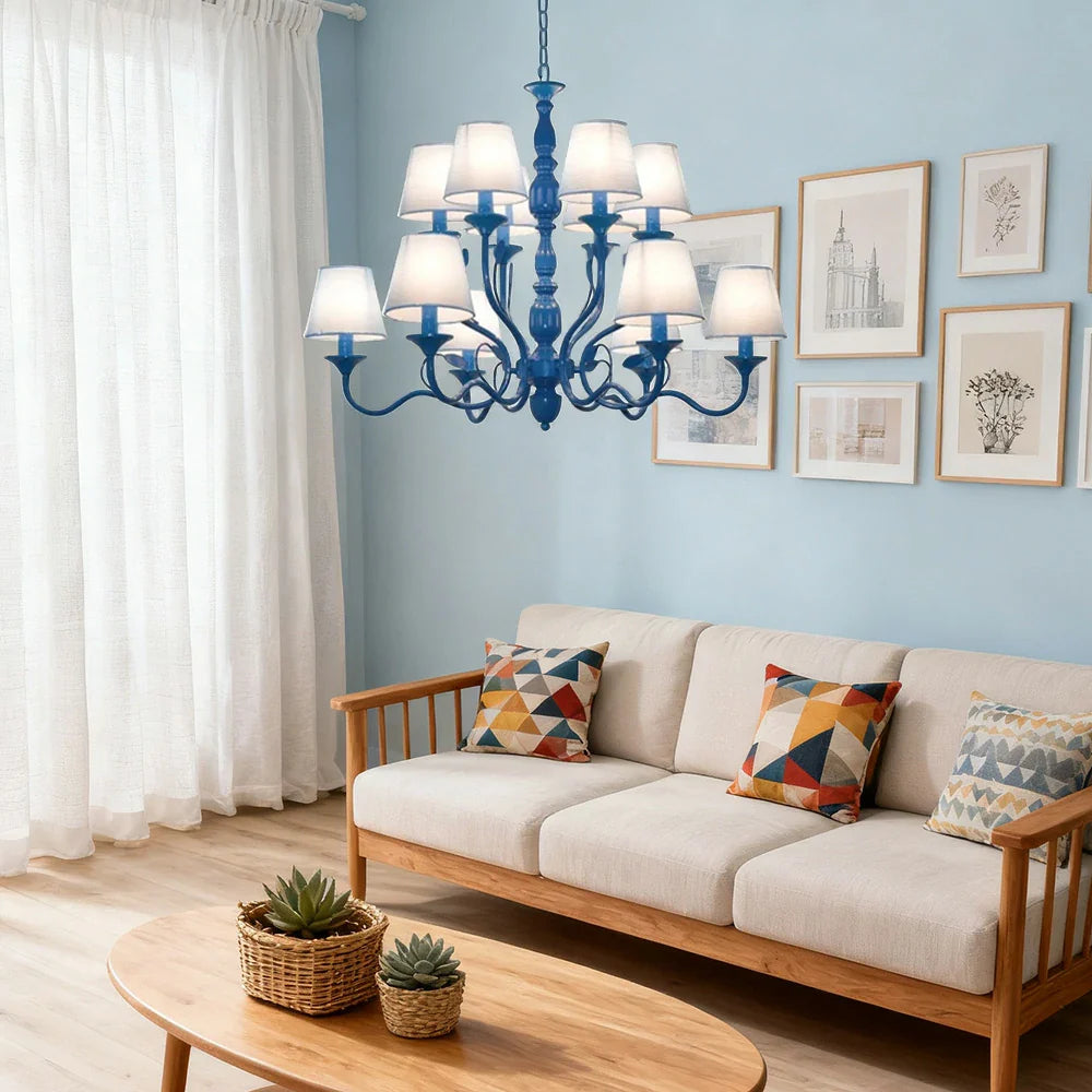 LIVARA 80/100cm Pendant Light Heavy-Duty Metal Frame Adjustable Chain Iron Ceiling Plate - Stylish Design with Corrosion Resistance - Blue