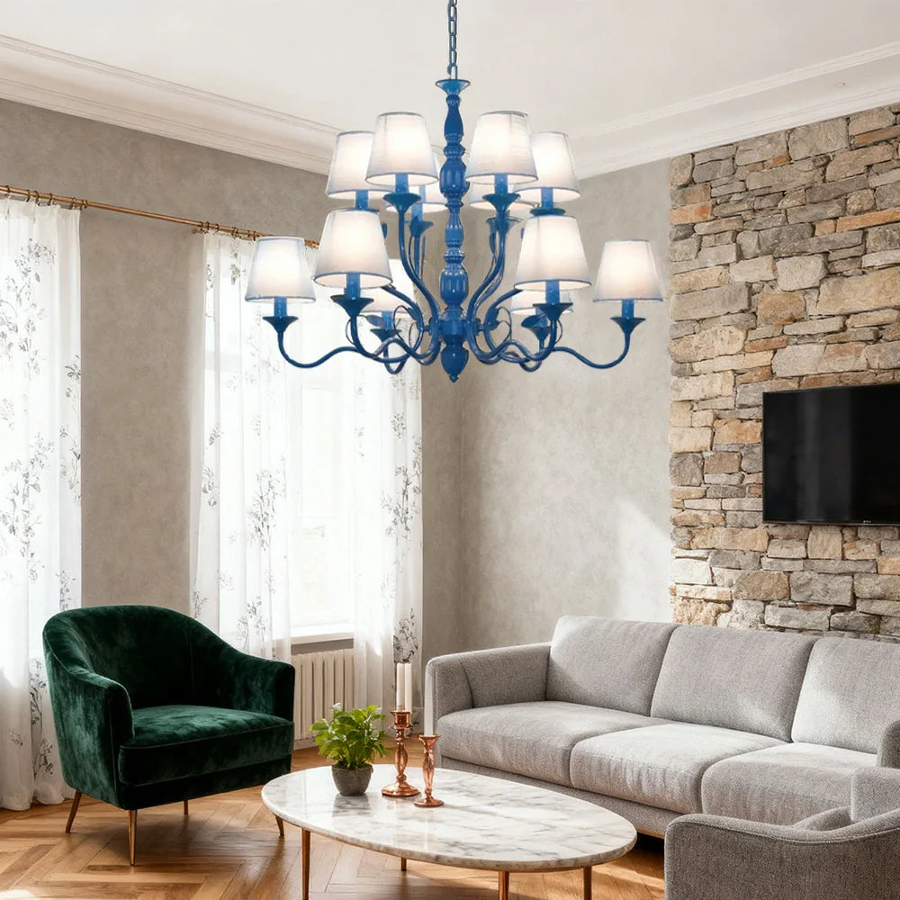 LIVARA 80/100cm Pendant Light Heavy-Duty Metal Frame Adjustable Chain Iron Ceiling Plate - Stylish Design with Corrosion Resistance - Blue
