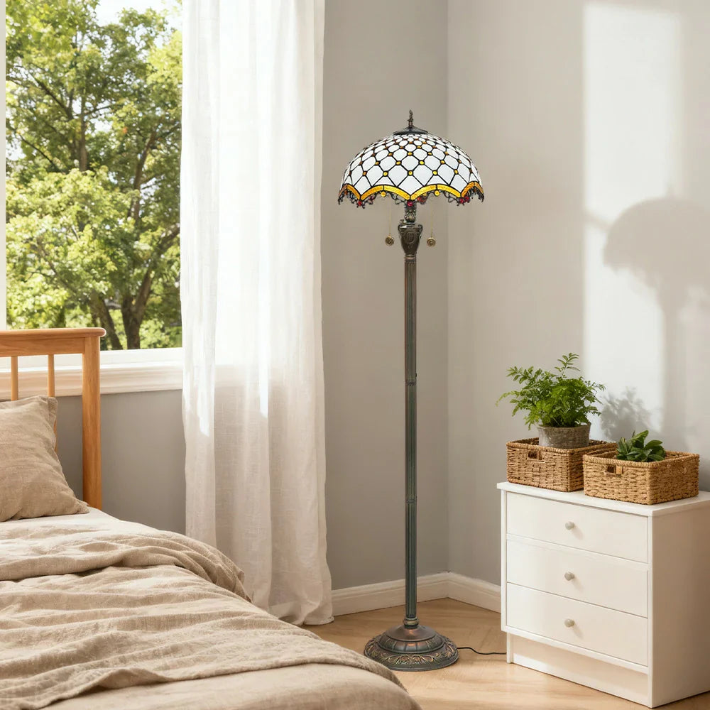 LIVARA Crystal Height - Floor - E27 Socket, Lamp Switch, Adjustable for Zipper Soft Shade, Glow Dual Pendant, White High-Temperature Copper Glass