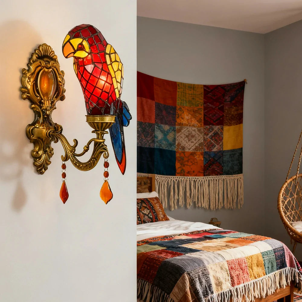 LIVARA Crystal High-Temperature Alloy Frame - Design, Pendant, Iron Parrot Glass Crystal Wall Red Shape Premium - Shade, Light and