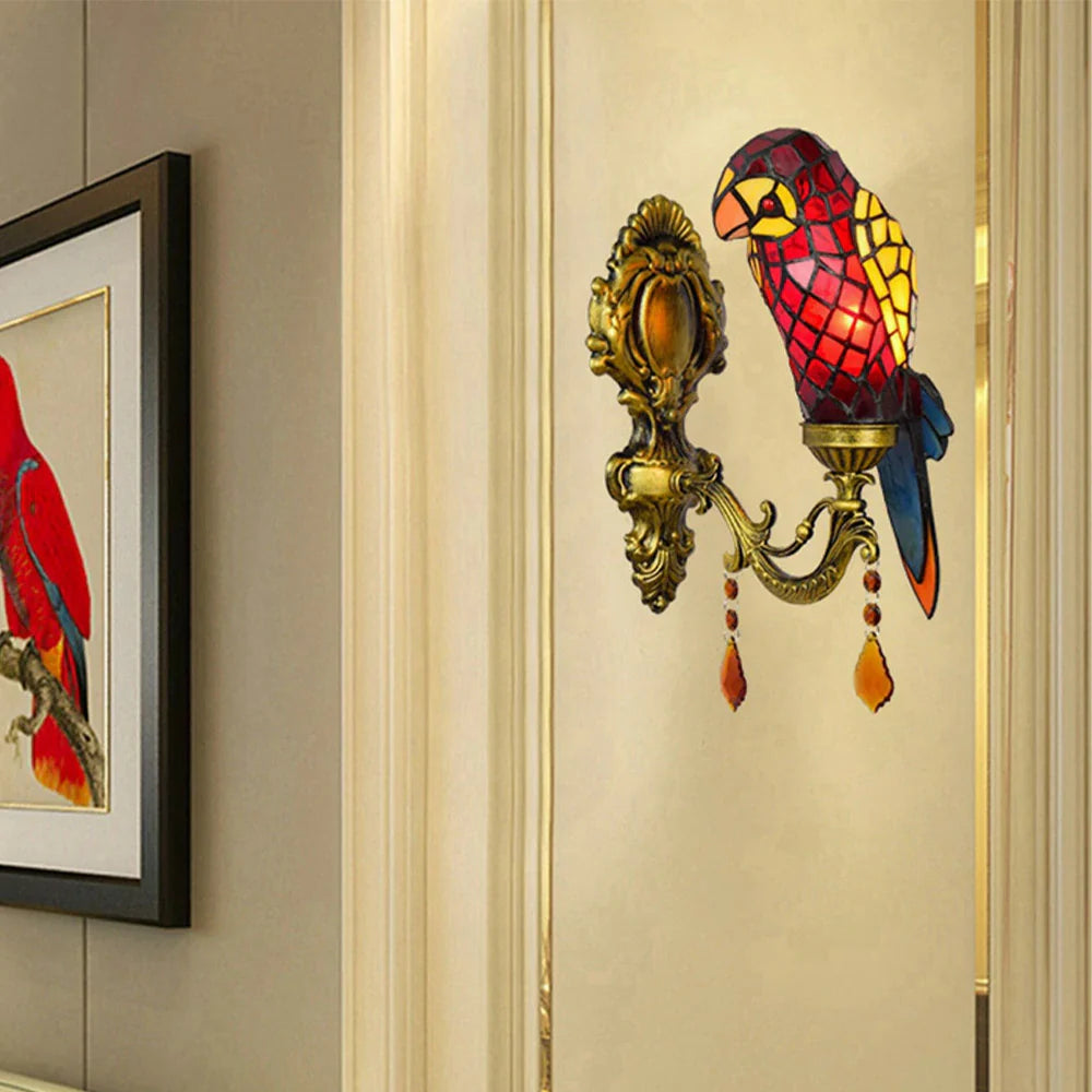 LIVARA Crystal High-Temperature Alloy Frame - Design, Pendant, Iron Parrot Glass Crystal Wall Red Shape Premium - Shade, Light and