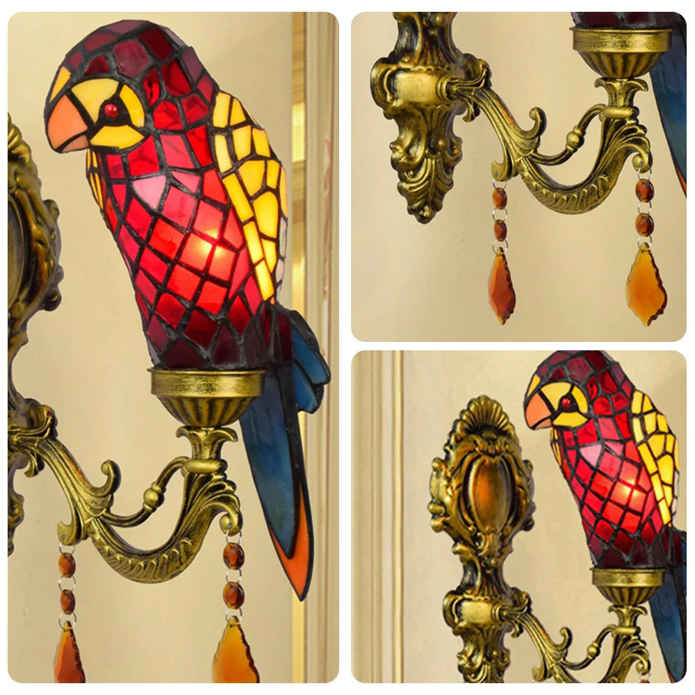 LIVARA Crystal High-Temperature Alloy Frame - Design, Pendant, Iron Parrot Glass Crystal Wall Red Shape Premium - Shade, Light and