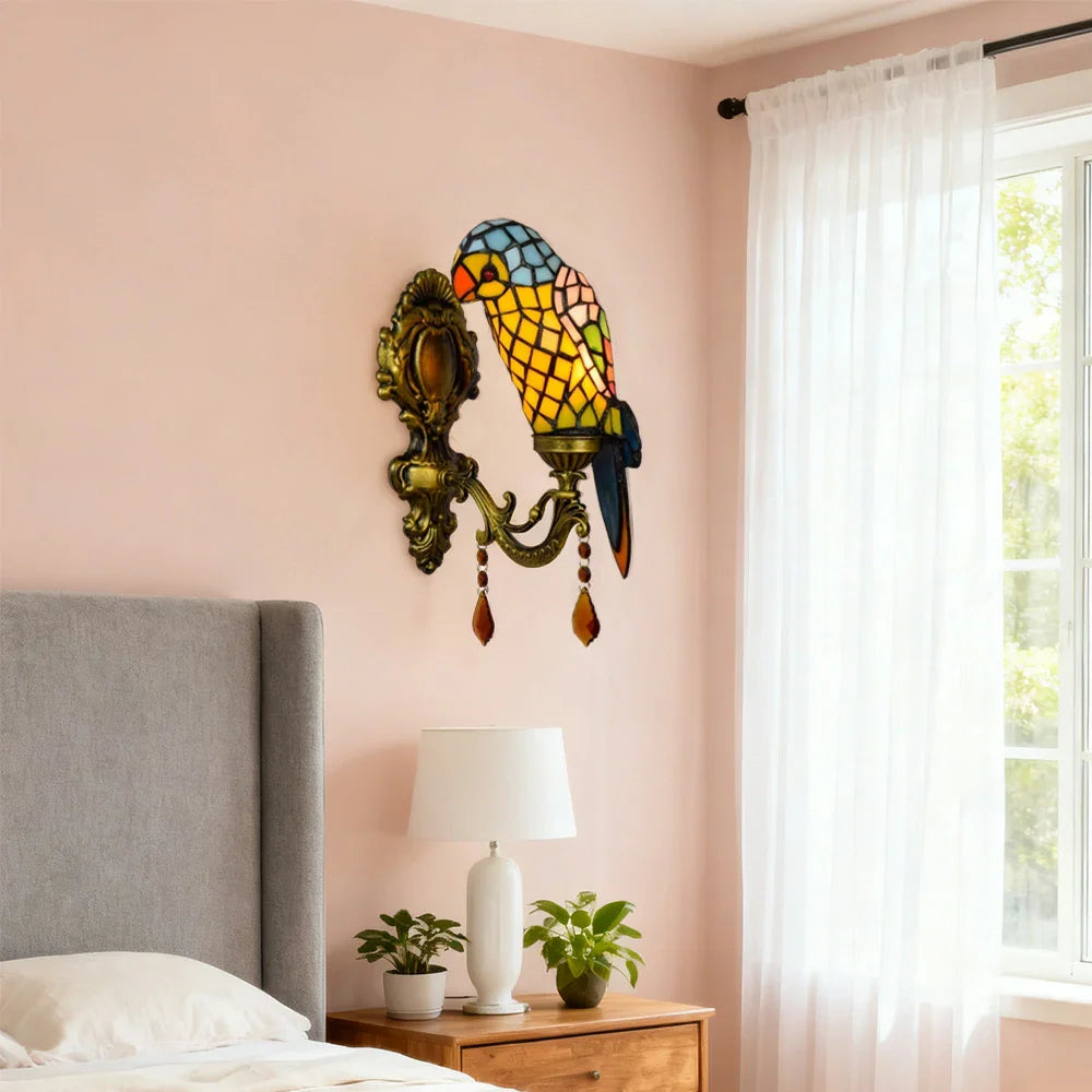 LIVARA Crystal Shape High-Temperature Pendant, Premium Crystal Iron Glass Wall Light - Design, - Frame Shade, Alloy and Parrot Yellow