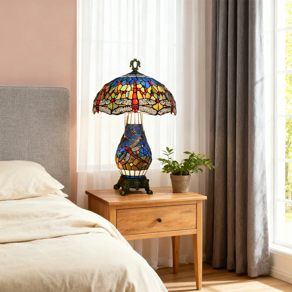 LIVARA Glass Switch Table High-Temperature Height, Pull-Chain Shade, Metal Blue Base, Adjustable Glass Alloy - Lamp