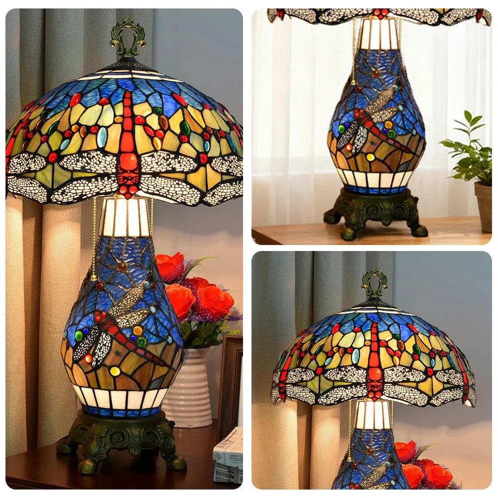 LIVARA Glass Switch Table High-Temperature Height, Pull-Chain Shade, Metal Blue Base, Adjustable Glass Alloy - Lamp