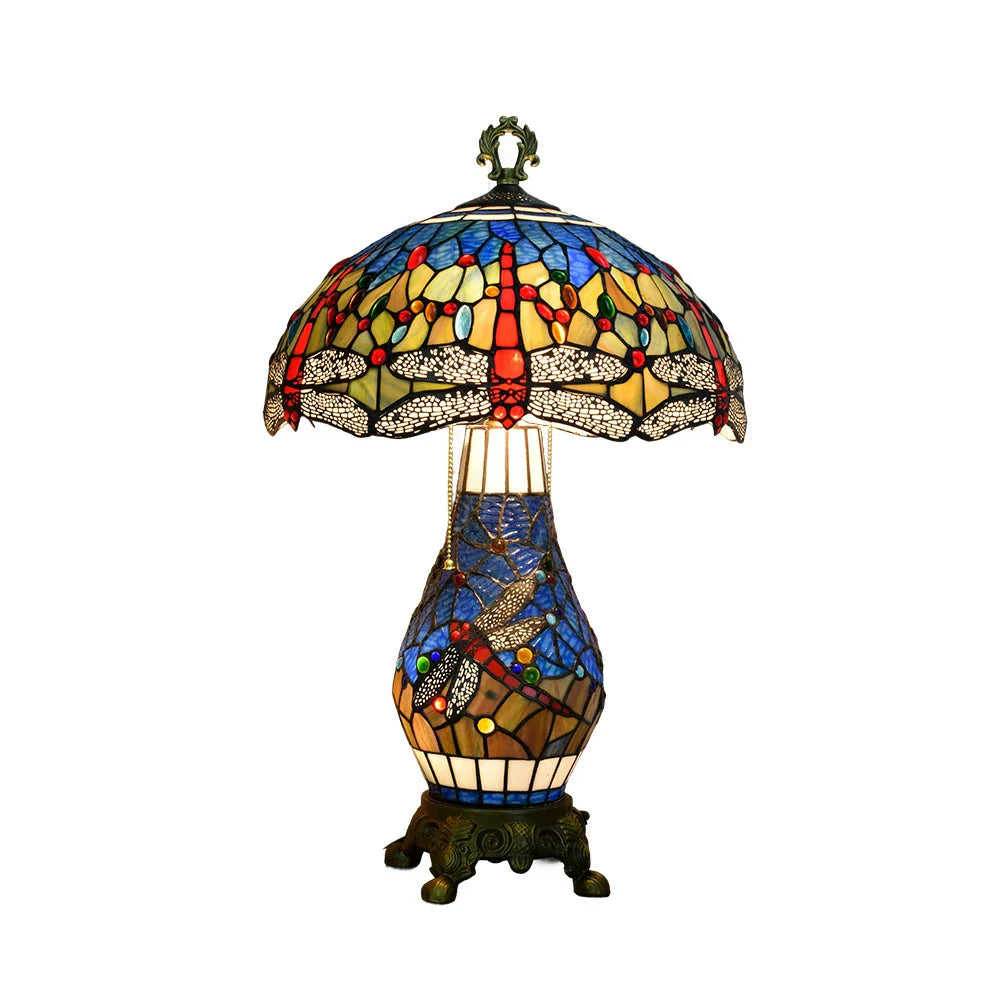 LIVARA Glass Switch Table High-Temperature Height, Pull-Chain Shade, Metal Blue Base, Adjustable Glass Alloy - Lamp