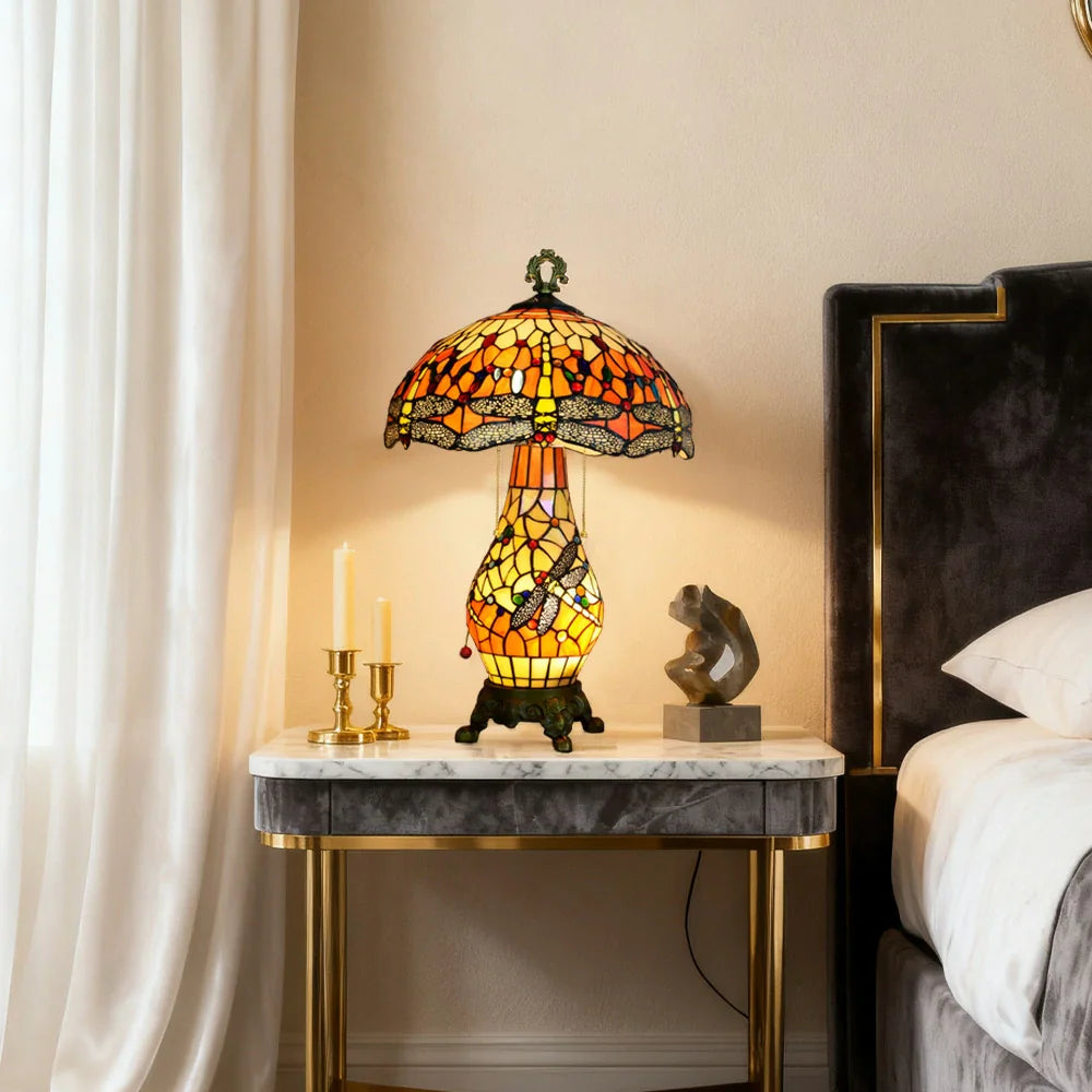 LIVARA Glass Shade, - Adjustable Metal Red Lamp Alloy Glass - High-Temperature Pull-Chain Height, Switch Base, Table