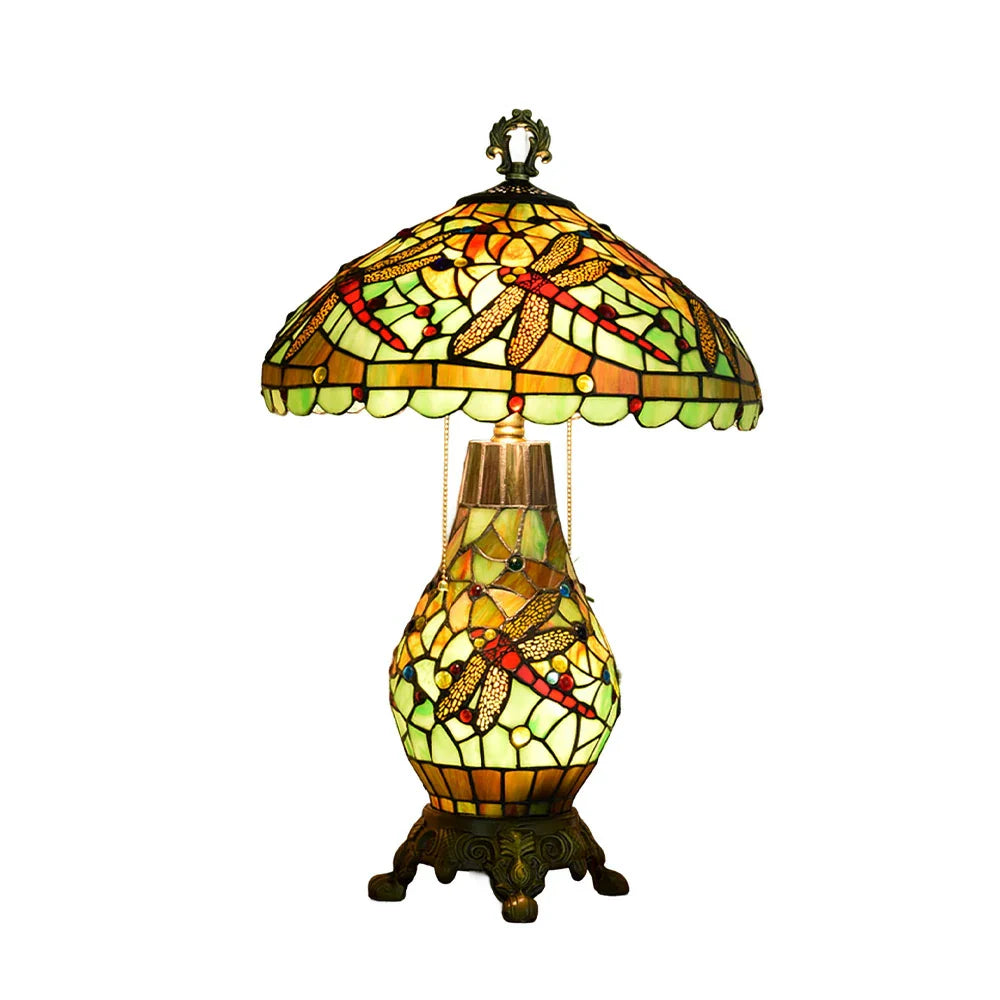 LIVARA Glass Table Base, Pull-Chain - High-Temperature Switch Height, - Lamp Adjustable Green Shade, Alloy Metal Glass