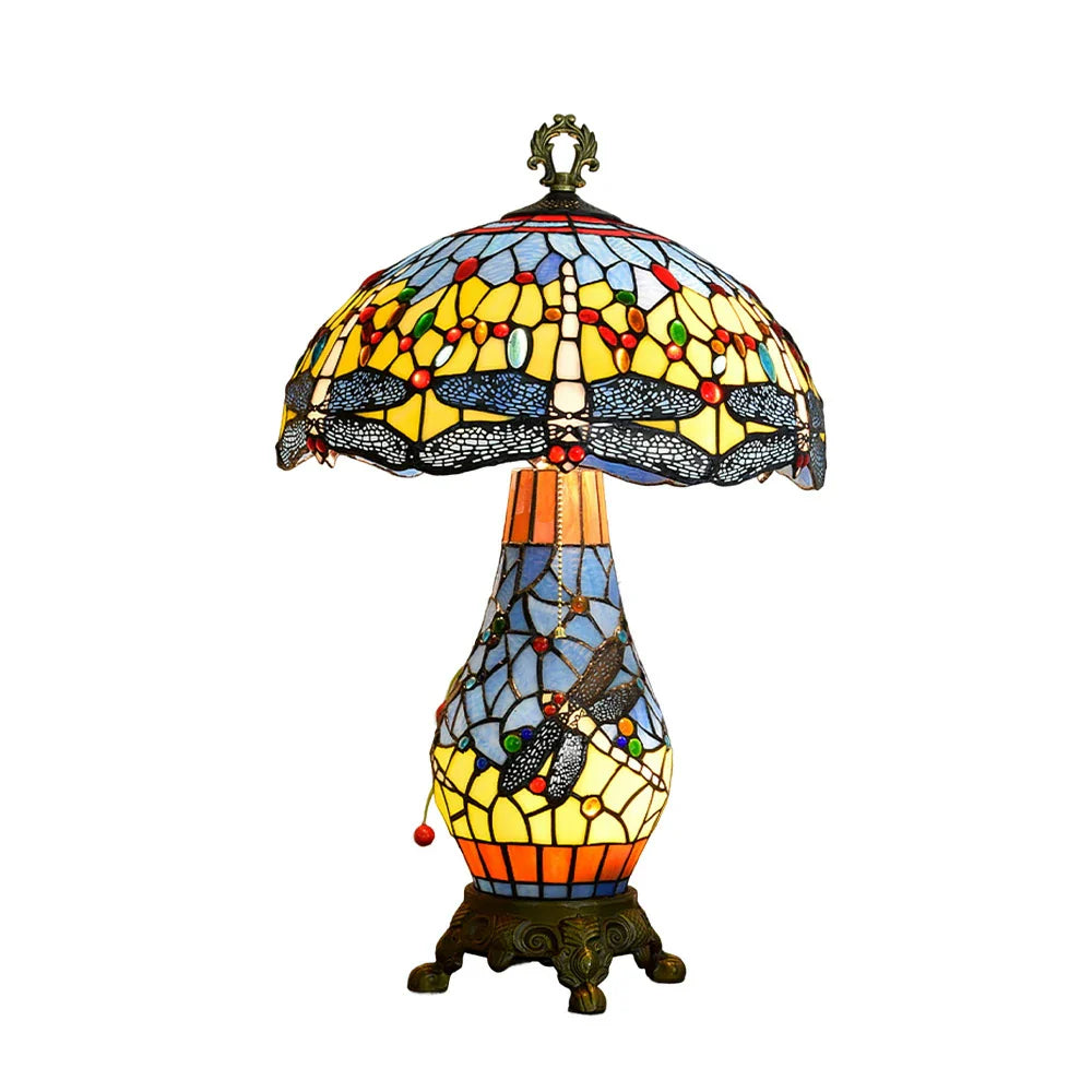 LIVARA Glass Yellow Glass Pull-Chain - Height, Metal Switch - Base, Alloy Table High-Temperature Adjustable Shade, Lamp