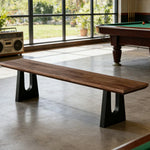 LIVARA 120/140cm Solid Wood Bench Seating - Heavy-Duty Steel Legs with 5cm Thick Top Industrial Dining & Pool Table Bench for Home & Game Rooms - Dark Walnut