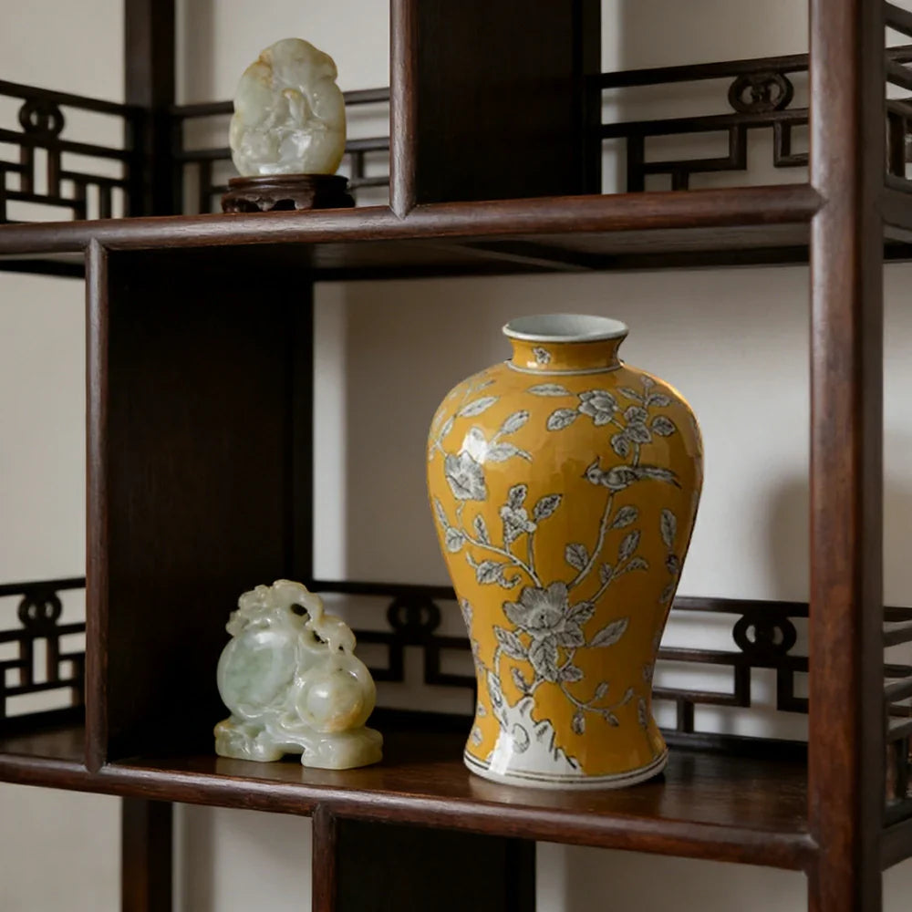 LIVARA Ceramic Vase Decor Display Artistic Design Matte Ceramic Royal Floral & Bird Handcrafted