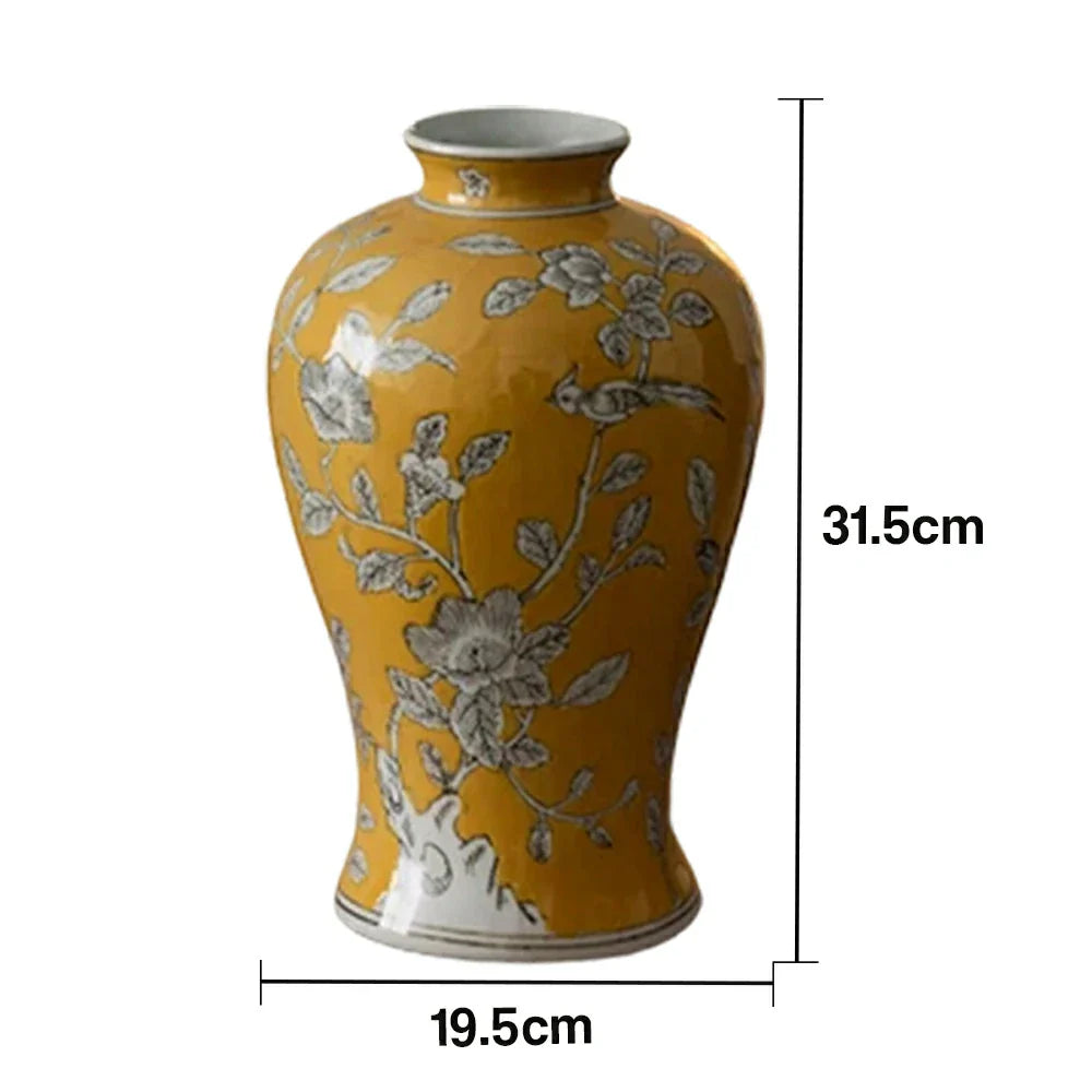 LIVARA Ceramic Vase Decor Display Artistic Design Matte Ceramic Royal Floral & Bird Handcrafted